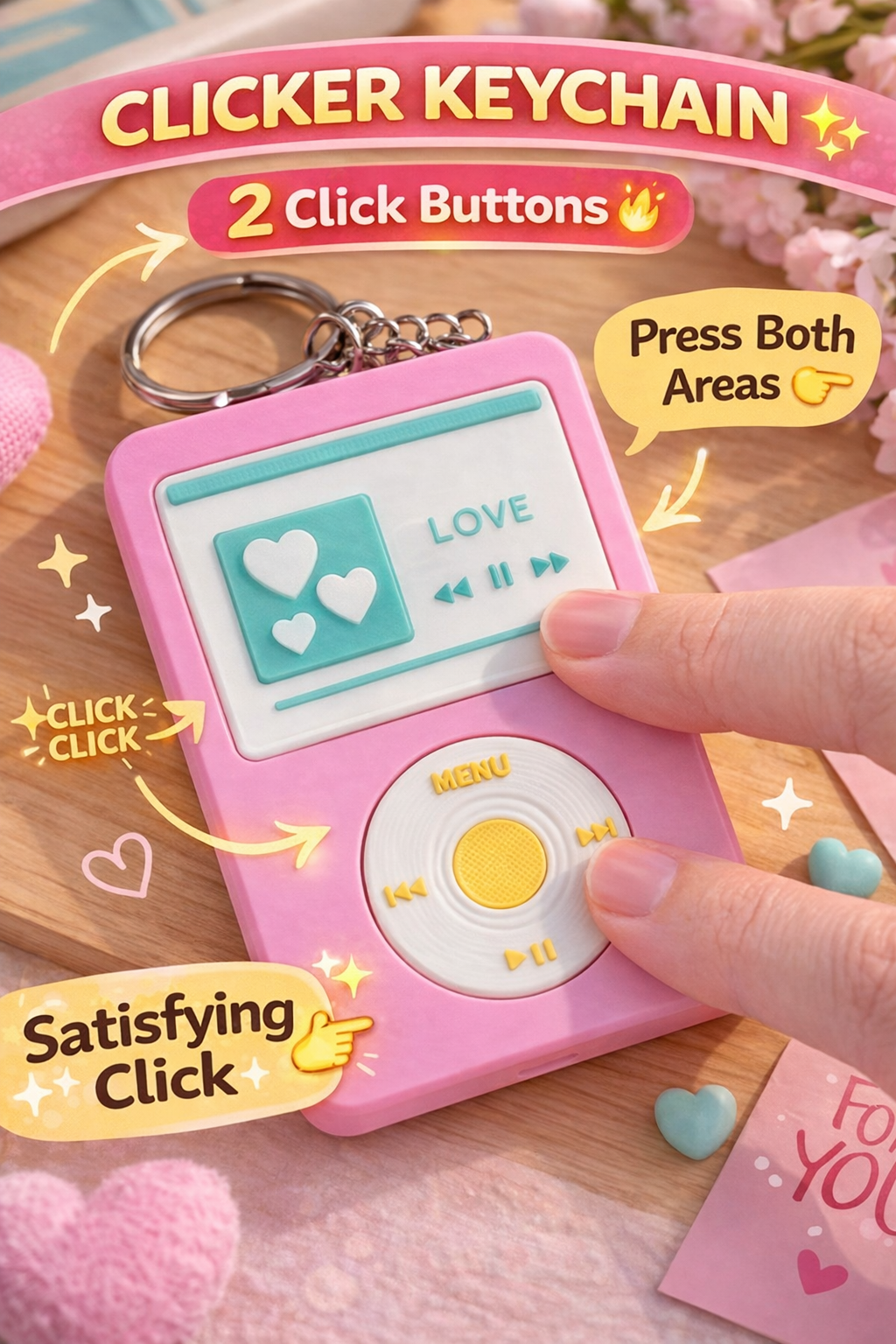 Music Player Clickers Keychain – ASMR Fidget Toy (2 Click Zones)