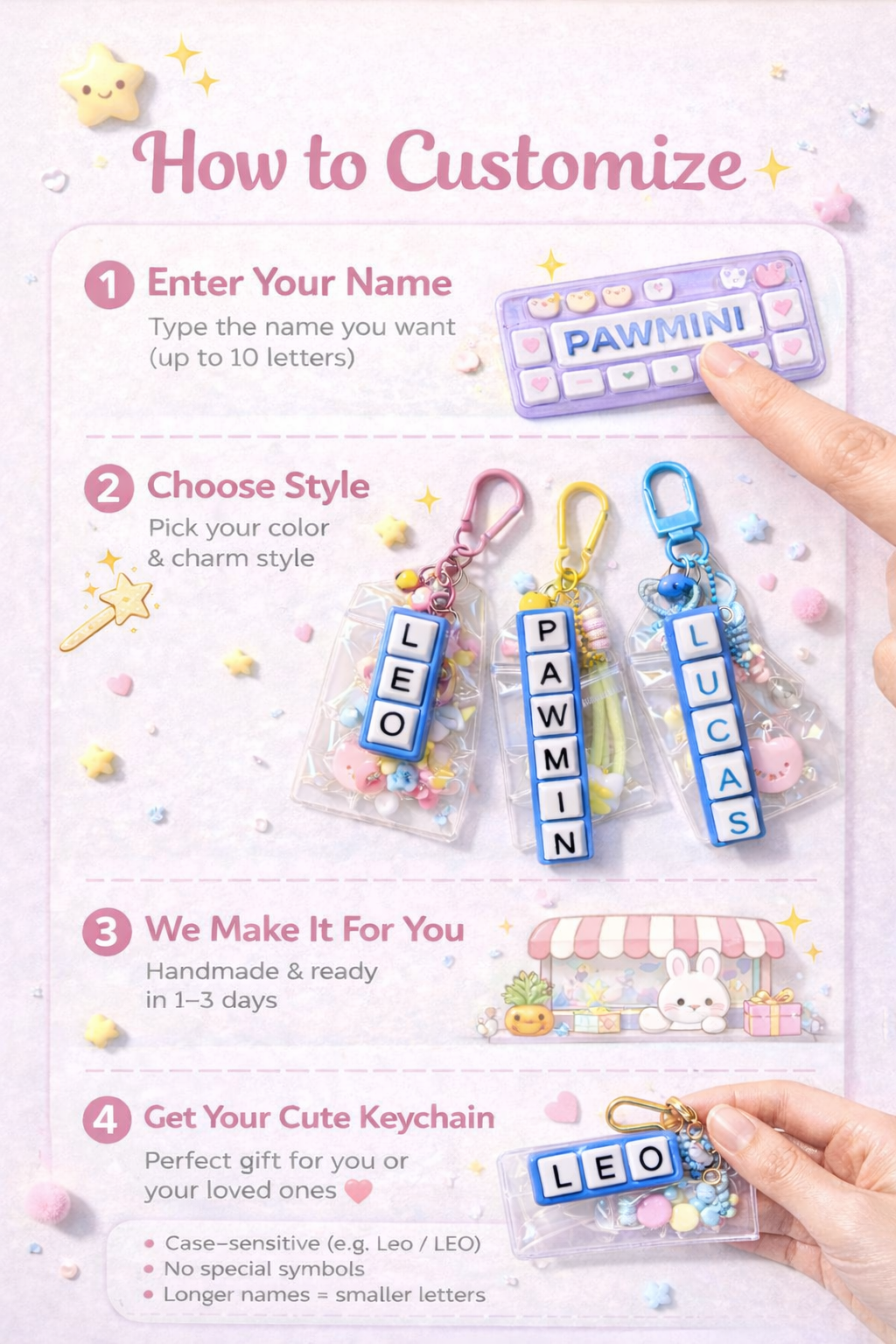 Clickable Name Keychain – Custom Fidget Key Tag, Personalized Gift, ASMR Clicker Toy, Kawaii Bag Charm