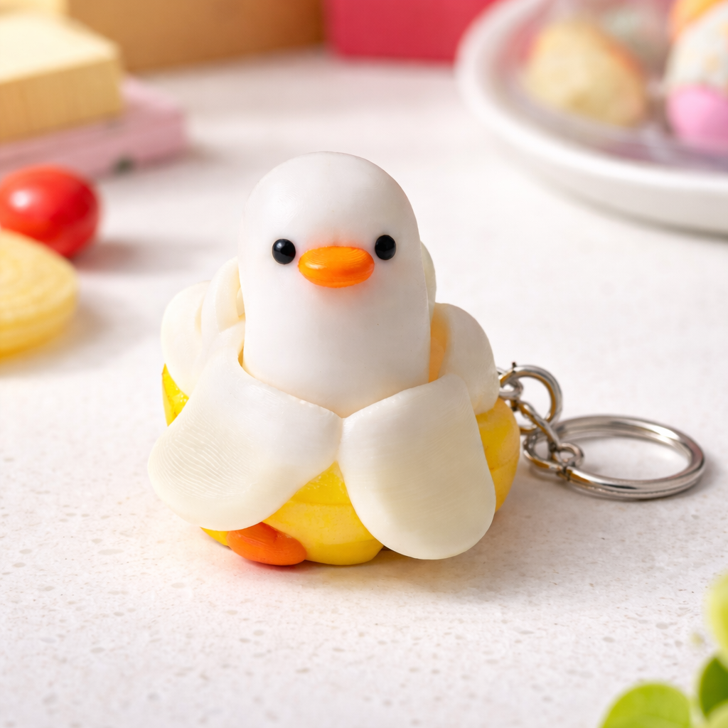 🐤Clickable Banana Duck Keychain, ASMR Fidget Toy, Stress Relief, ADHD Anxiety Desk Toy