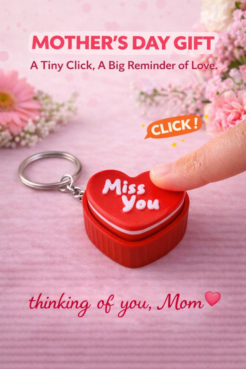 Light Up Heart Clicker Keychain, Stress Relief Fidget Toy, Sensory Accessory
