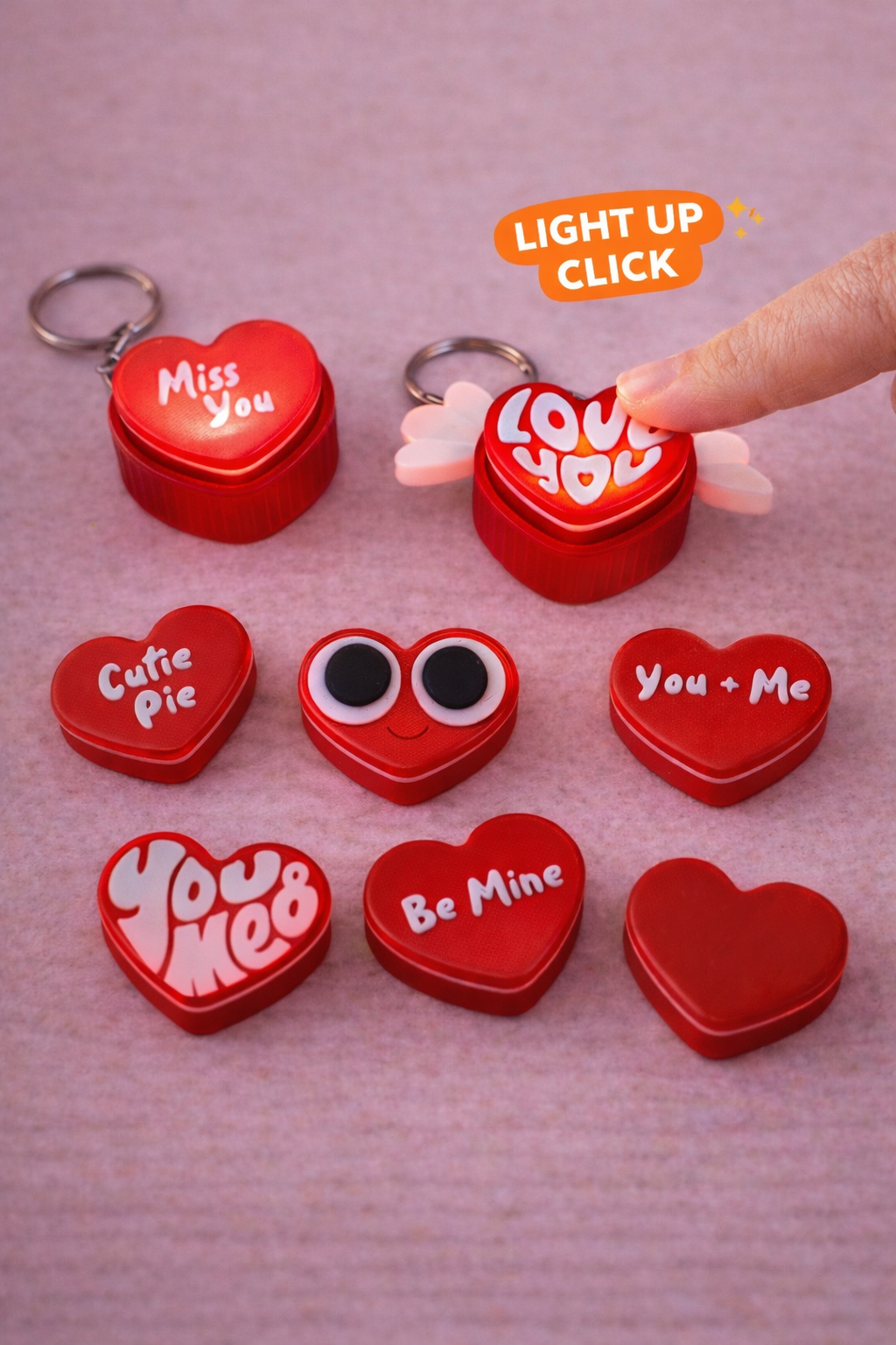 Light Up Heart Clicker Keychain, Stress Relief Fidget Toy, Sensory Accessory