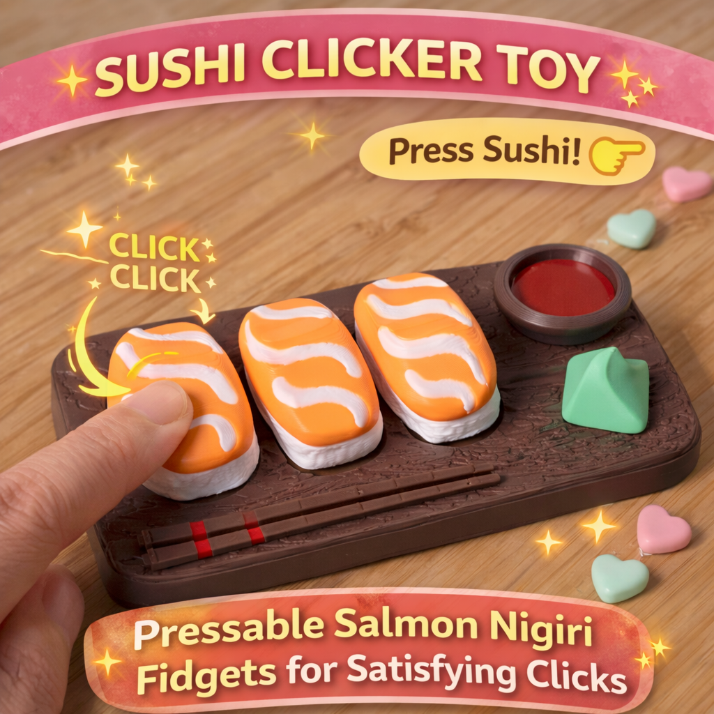 🍣 Salmon Nigiri Clicker – ASMR Fidget Toy Keychain
