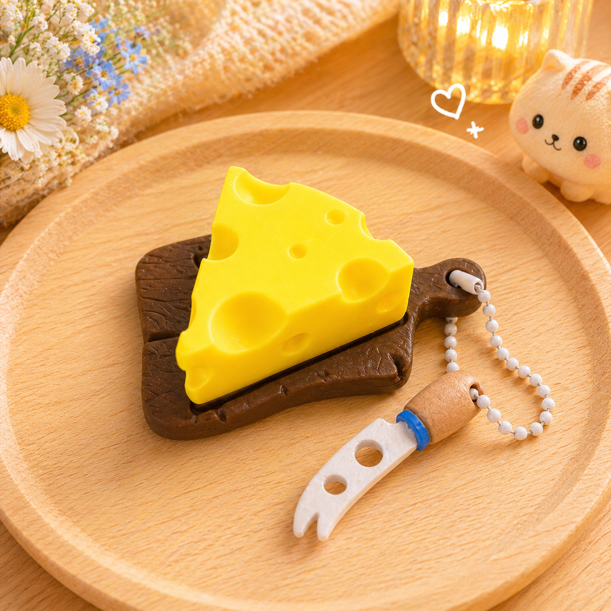 Cheese Clicker Keychain – ASMR Fidget Toy, Stress Relief, Hard Clicker