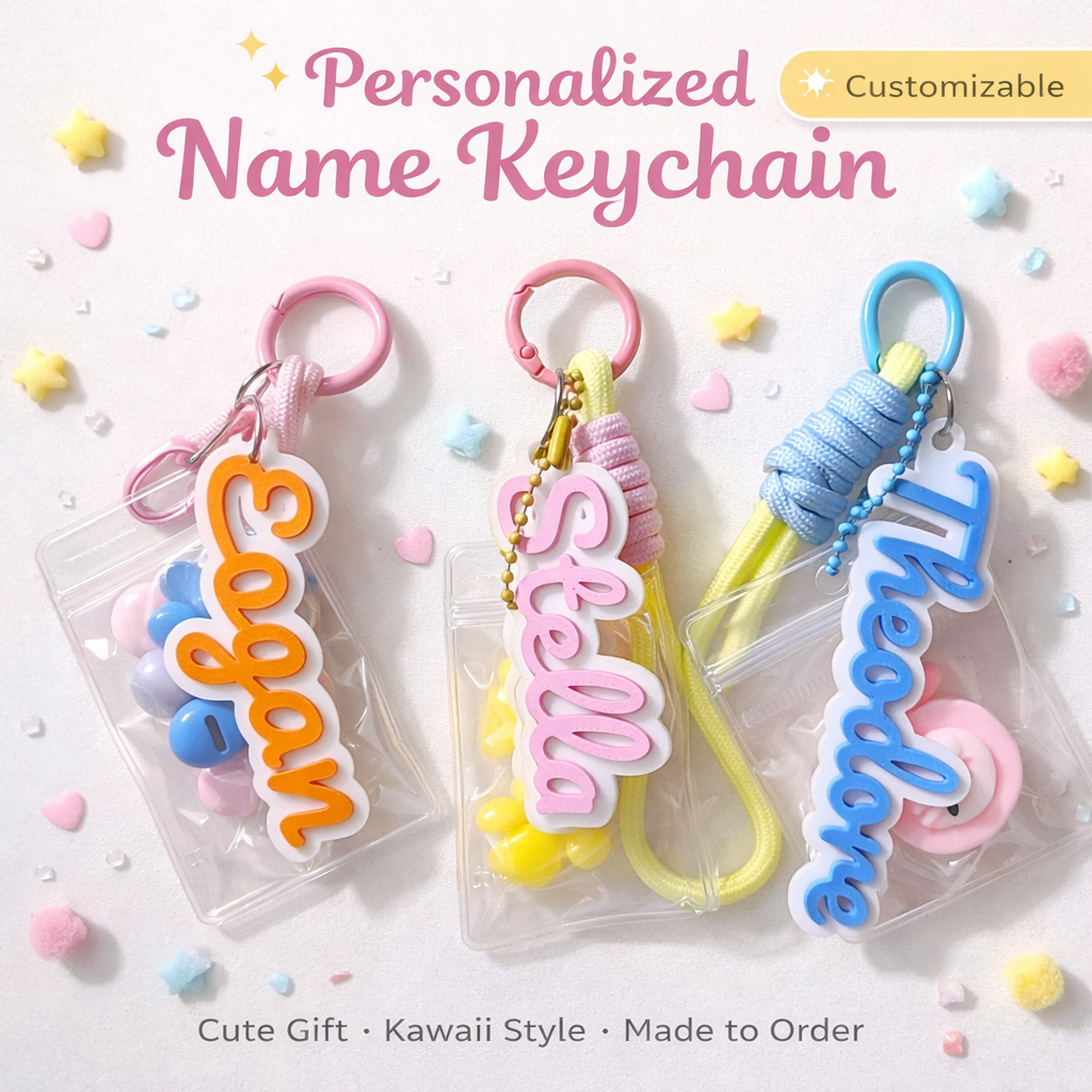 Personalized Keychain Gift, Fidget Click Toy, Name Keychain, Add Squishy
