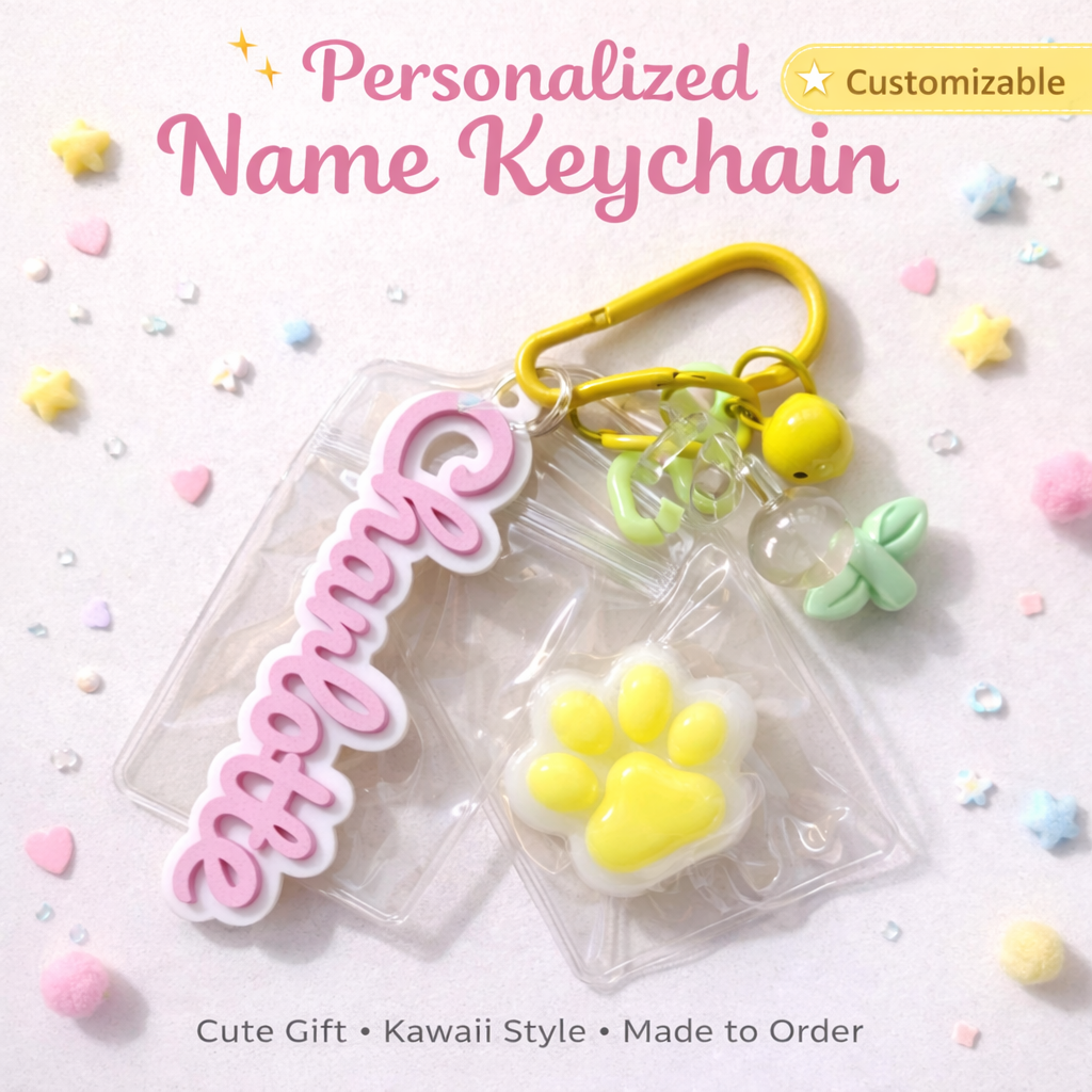 Personalized Keychain Gift, Fidget Click Toy, Name Keychain, Add Squishy