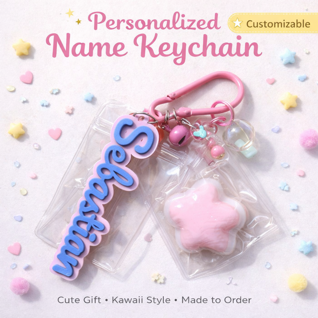 Personalized Keychain Gift, Fidget Click Toy, Name Keychain, Add Squishy