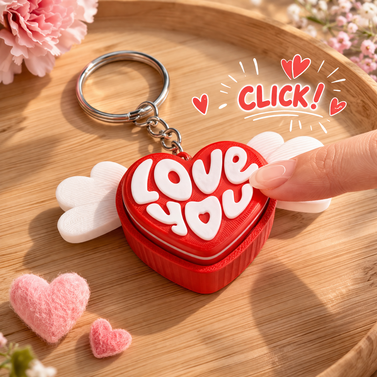Light Up Heart Clicker Keychain, Stress Relief Fidget Toy, Sensory Accessory