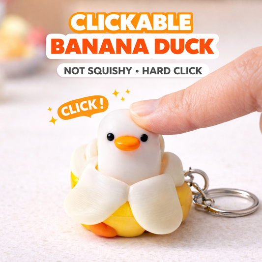 🐤Clickable Banana Duck Keychain, ASMR Fidget Toy, Stress Relief, ADHD Anxiety Desk Toy