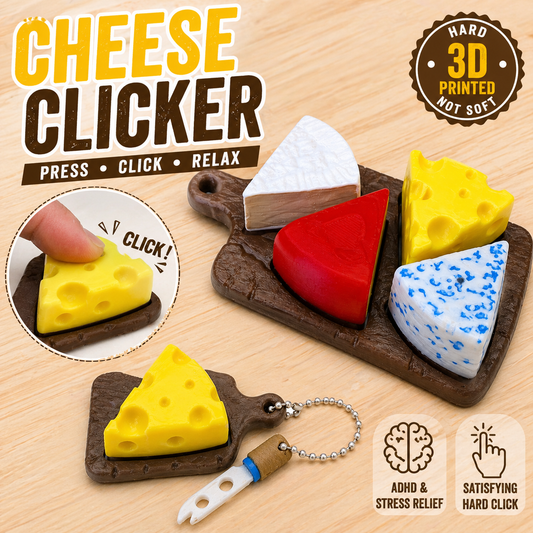 Cheese Clicker Keychain – ASMR Fidget Toy, Stress Relief, Hard Clicker