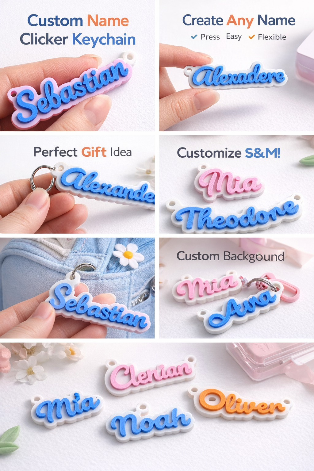 Personalized Keychain Gift, Fidget Click Toy, Name Keychain, Add Squishy